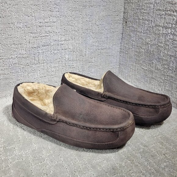 Ugg Ascot Men's Size 11EEE US Brown Suede Slip On Wool Shearling Shoes 1103889 - Picture 5 of 10